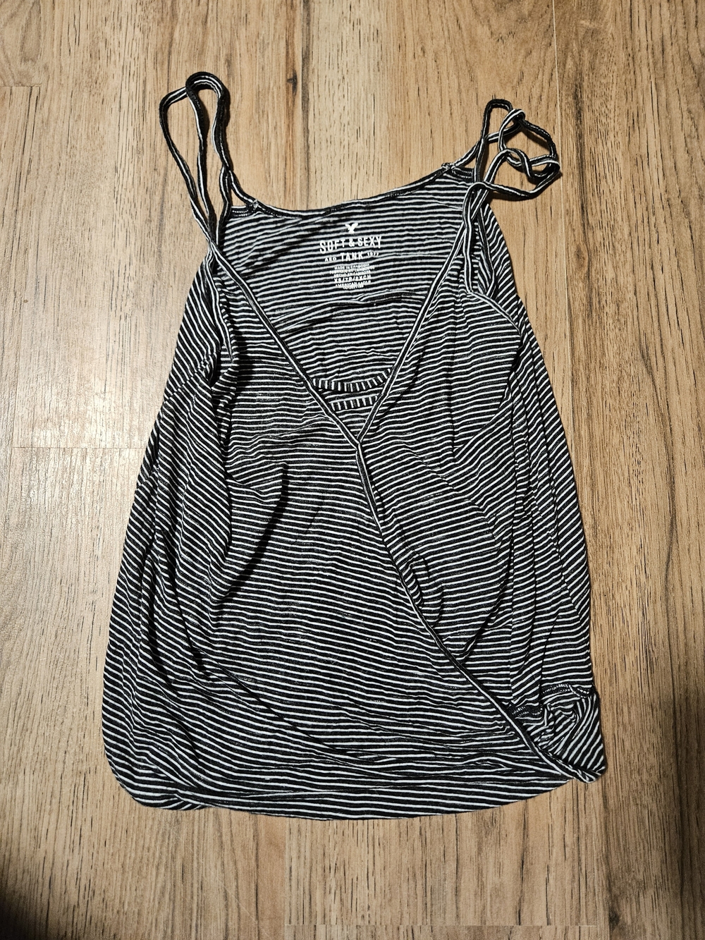 American Eagle Outfitters Black & White Striped Wrap Tank